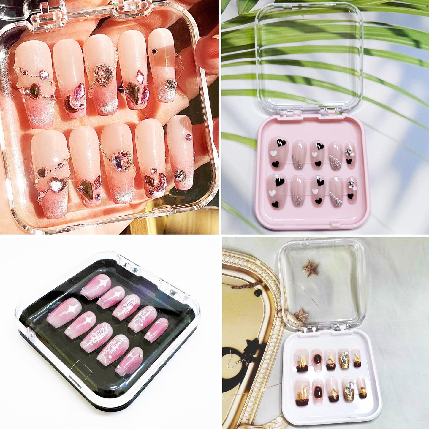 14 Pcs Press On Nail Packaging Box Press on Nail Storage Box for Press Ons with 60 Pcs Adhesive Double Sided Tape for Fake Nail Storage Case Nail Display Nail Salon Supplies Nail Art Nail Business