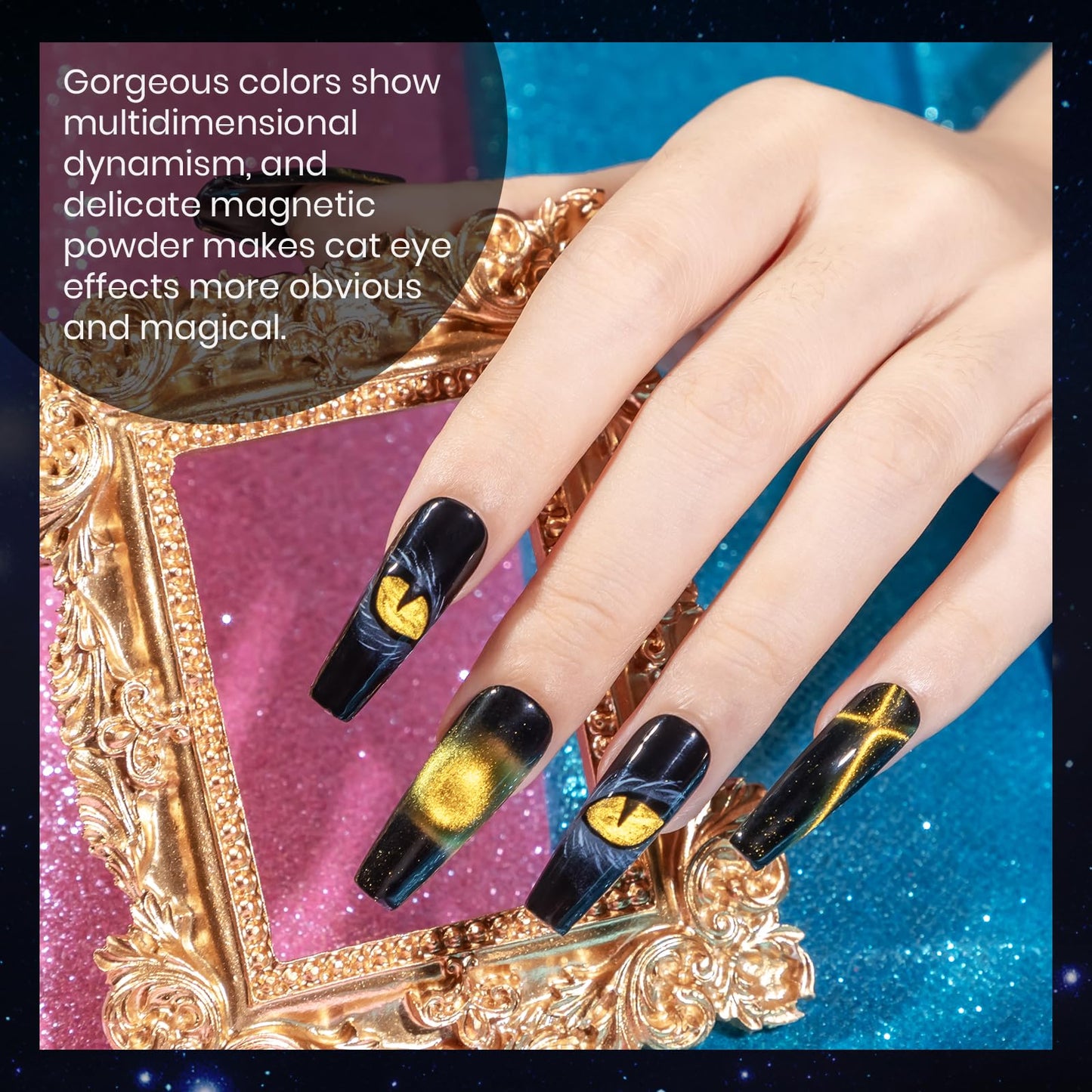 MIZHSE 8 Colors 9D Cat Eye Gel Nail Polish, Magnetic Gel Polish Kit with Magnet Stick, Galaxy Glitter Chameleon Effect Silk Velvet Cat Eye Nail Polish Soak Off Nail Art Design Ladies Gift