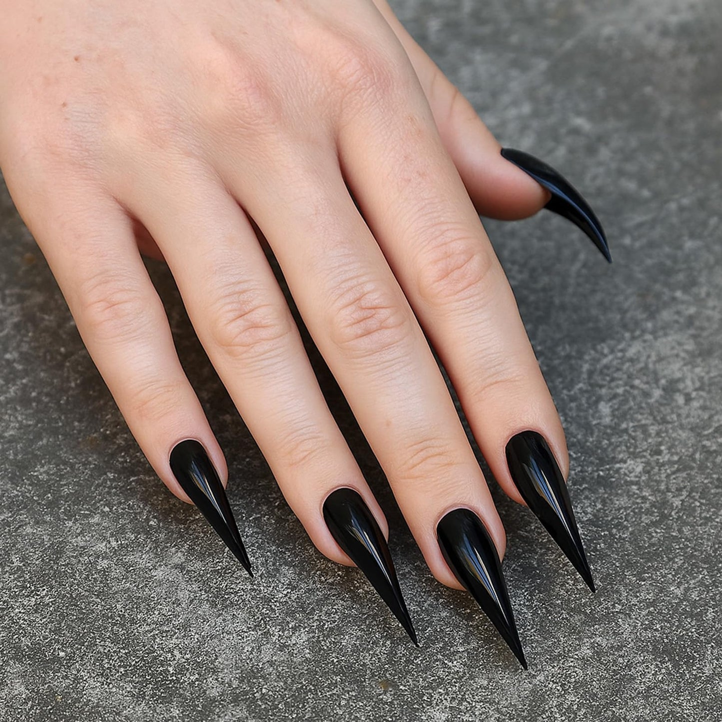 Handmade Press on Nails Halloween Curved Nail Tips with Luxury Handmade Eagle Claw Cats Paw Designs Extra Long Curved Press on Nails Full Cover Glossy Black Thickened False Nails for Women (Size S)