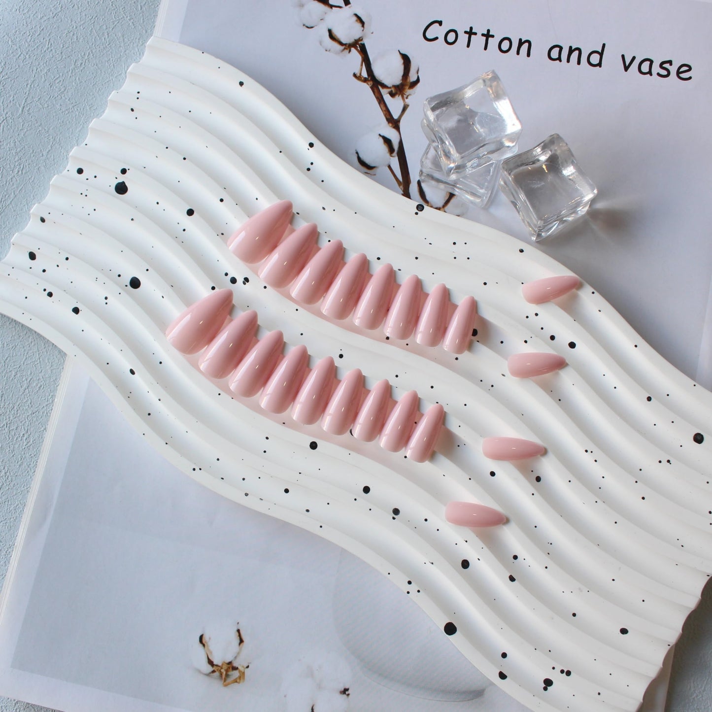 Chalk Baby Pink Press on Nails Medium Stiletto Almond,KQueenest Pure Color Acrylic Nails Kit Reusable Fake Nails with Feature Protective UV Coating for Women Nail Art Manicure in 24PCS