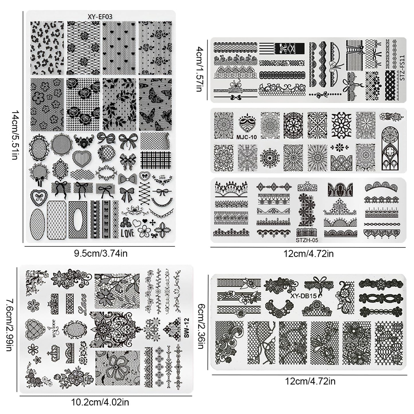 6pcs Lace Flower Design Nail Stamping Plate Kit With French Tip Nail Stamper Kit Ribbon Bow Knot Nail Stencil Reusable Stainless Steel Manicure Tool Nail Supplies for Salon DIY