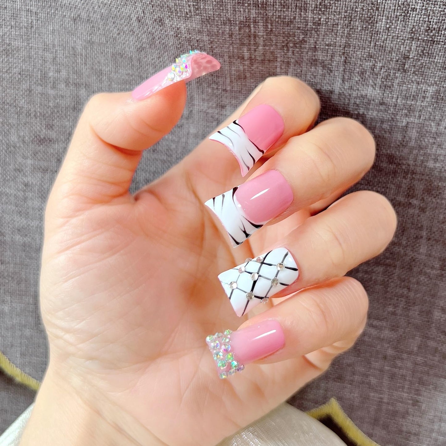 NAIL ANGEL 10PCS/SET Glamorous Handmade Press On Nails Leopard Prints Butterfly Rhinestones French Style Duck Nails Party Nails Duckbill Artifical Tips ZJ22/23/24 (ZJ-22, S)