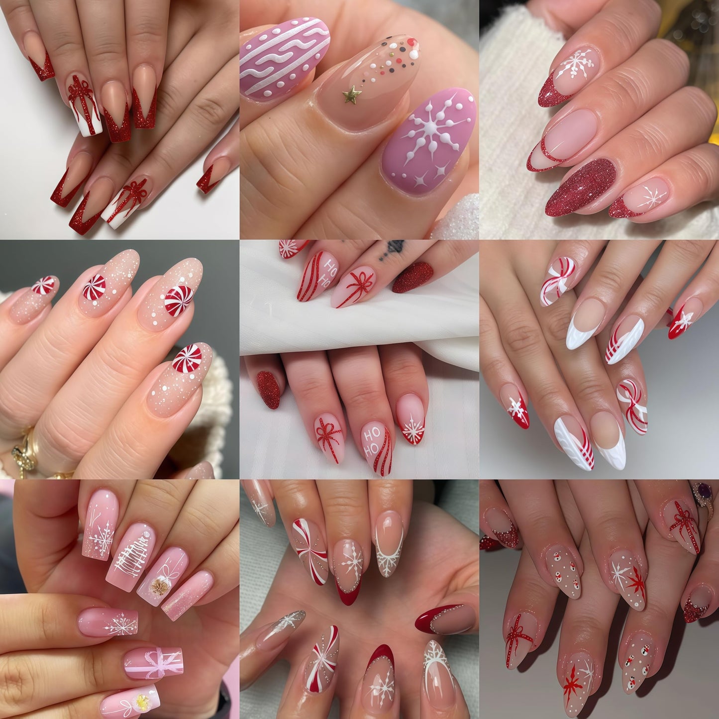 8 Sheets Red Christmas Nail Art Stickers Pink White Red Glitter Snowflake Nail Decals 3D Self-Adhesive Xmas Tree Winter Nail Design Gift Box Bow Nail Supplies Winter New Year Nail Decor for Women