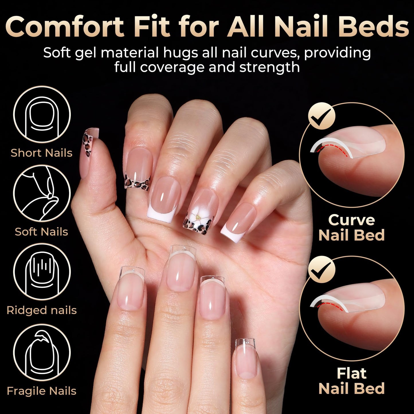 Luckyfairy Short Sharp Square Nail Tips 504pcs 12 Sizes No C Curve Soft Gel Nail Tips Pre-Etched Half Matte Full Cover Clear Fake Nails for Flat Nail Beds DIY Home Salon Acrylic Extension