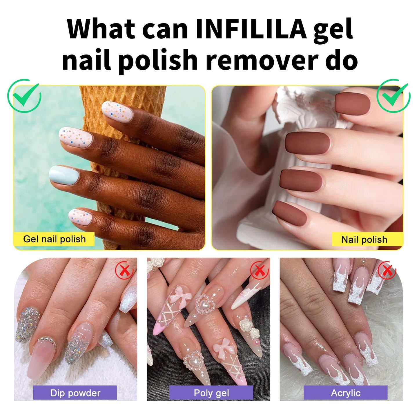 NXJ INFILILA Gel Nail Polish Remover Kit, 5-in-1 Set with Liquid Latex for Nails & Cuticle Oil Wipes, Acetone Free Formula for At Home Use, Fast Acting, No Soaking or Wrapping, Cuticle Protectors