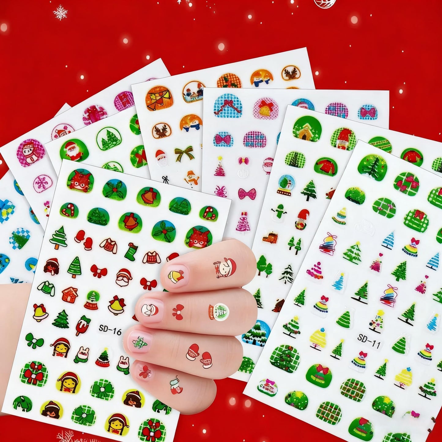 Christmas Nail Stickers Glow in The Dark Nail Art Stickers 3D Self Adhesive Cute Cartoon Christmas Tree Nail Art Supplies Snowman Snowflake Bow Nail Design Winter Xmas Nail Decals for Women 16 Sheets