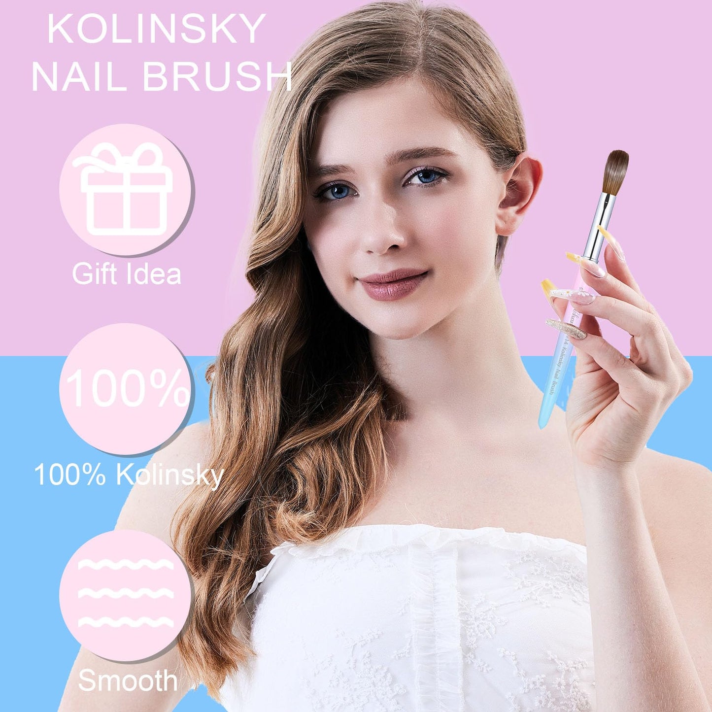 Shine Chance 2Pcs Acrylic Nail Brushes Set, 100% Pure Kolinsky Size 14 Nail Art Brush & Small Clean Up Brush, Art Design & Polish Mistake Cleaning Manicure Tools for Women Acrylic Application