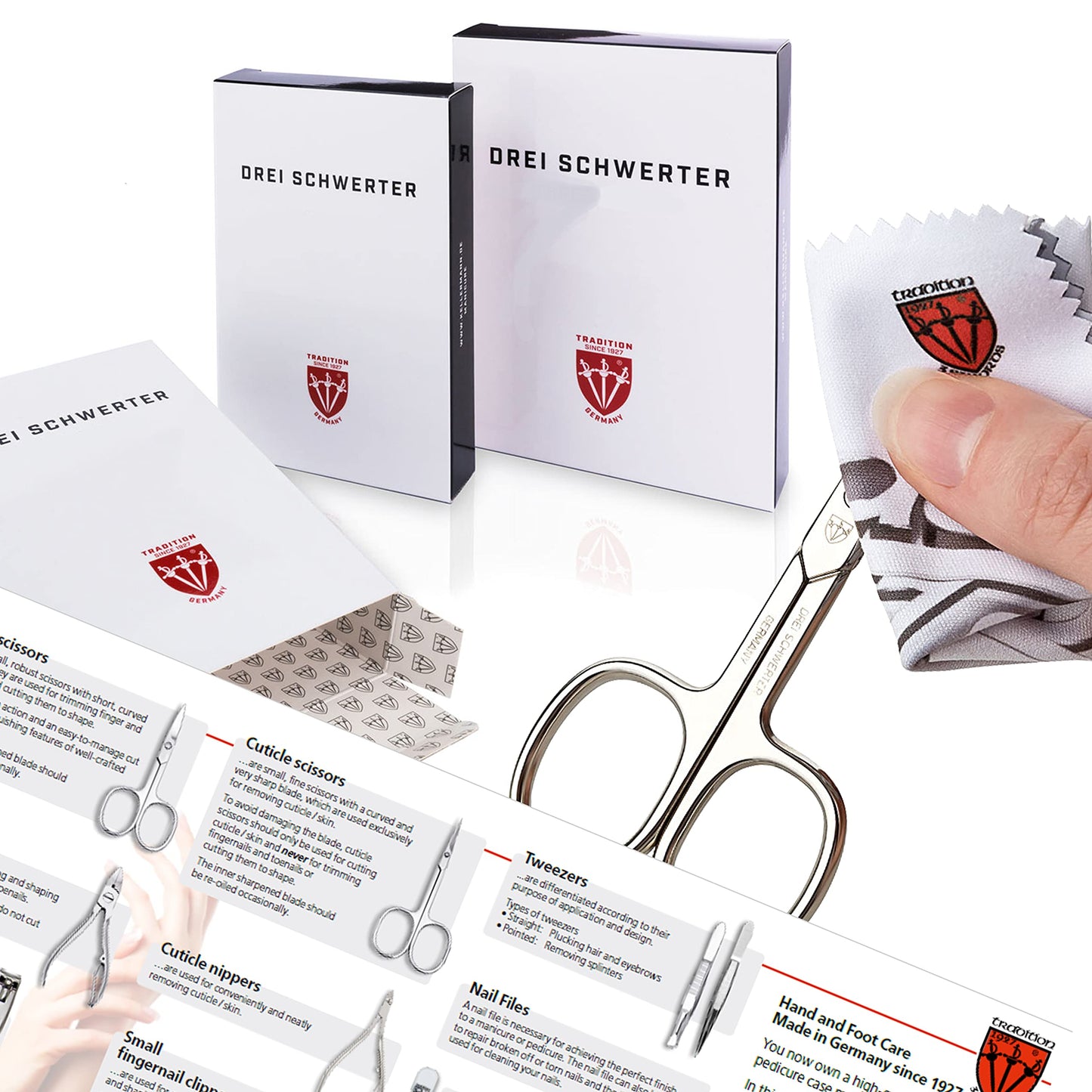 3 Swords Germany - brand quality 11 piece manicure pedicure grooming kit set for professional finger & toe nail care scissors clipper fashion leather case in gift box, Made by 3 Swords (00255)
