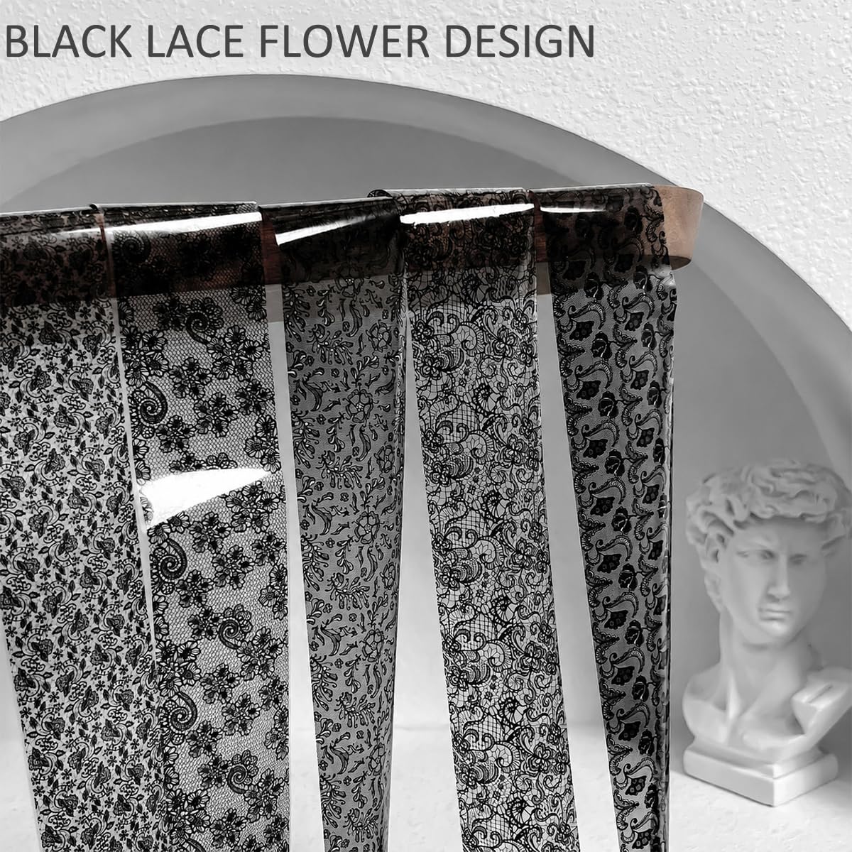 Black White Lace Nail Foil 10 Rolls Flower Nail Transfer Foil for Long Short Acrylic Nails Holographic Nail Art Stickers DIY Manicure Decoration Design Stickers Decals for Women