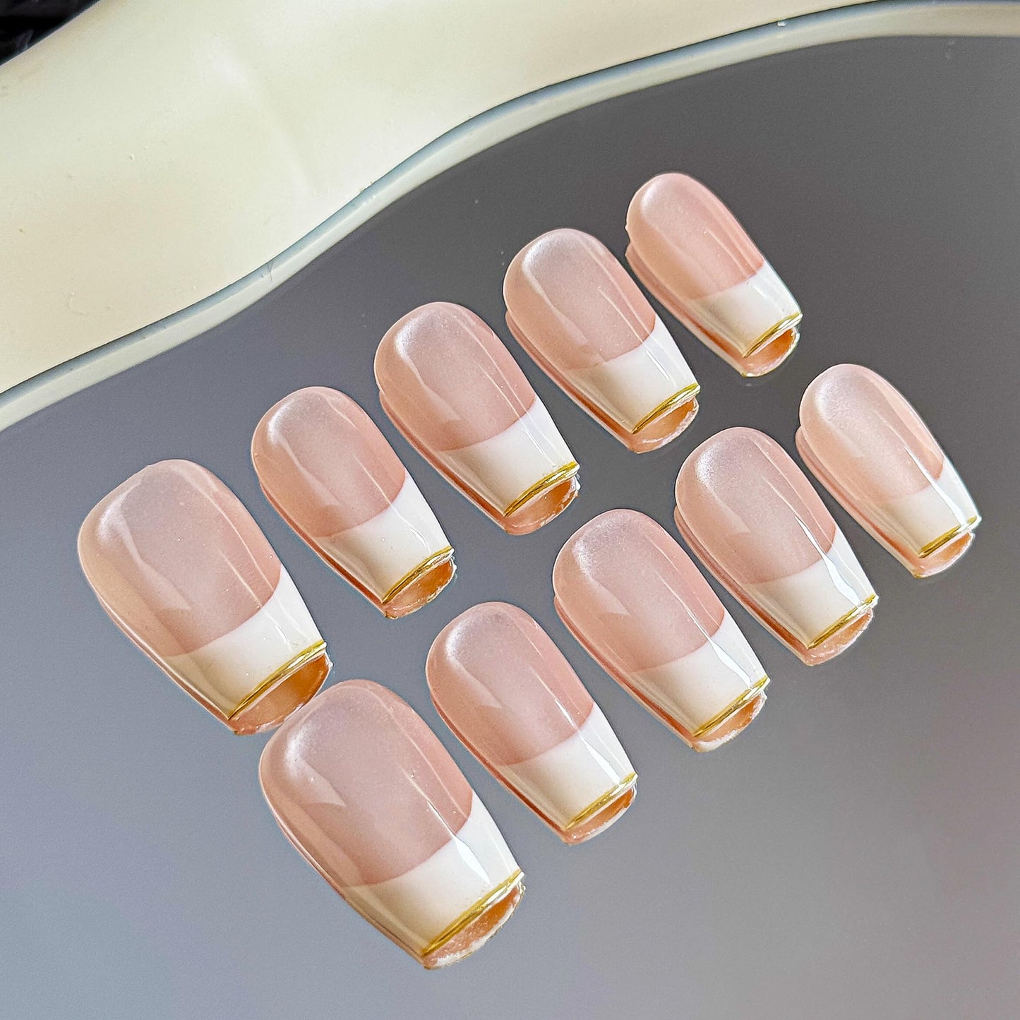 Pure Grace Nude French Tip Press On Nails 10PCS, Classic French Manicure Fake Nails with Soft Nude-Pink Base & Crisp White Tips, Elegant Minimalist Acrylic/UV Gel Press-Ons for Women (light pink, S)