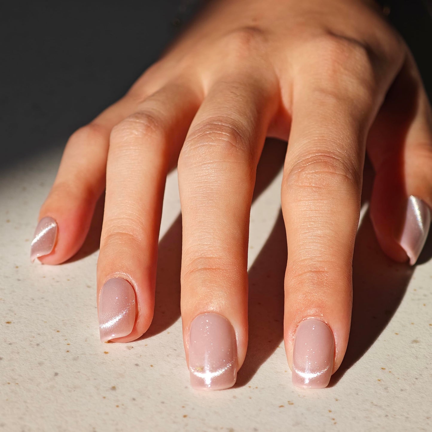SnypeeLab Nude Pink Cat Eye Press on Nails Short Square, French Tip Short Square Glue on Nails for Women Gift, Reusable Soft Gel Press on Acrylic Nail with Designs 30Pcs(Nude Pink2)