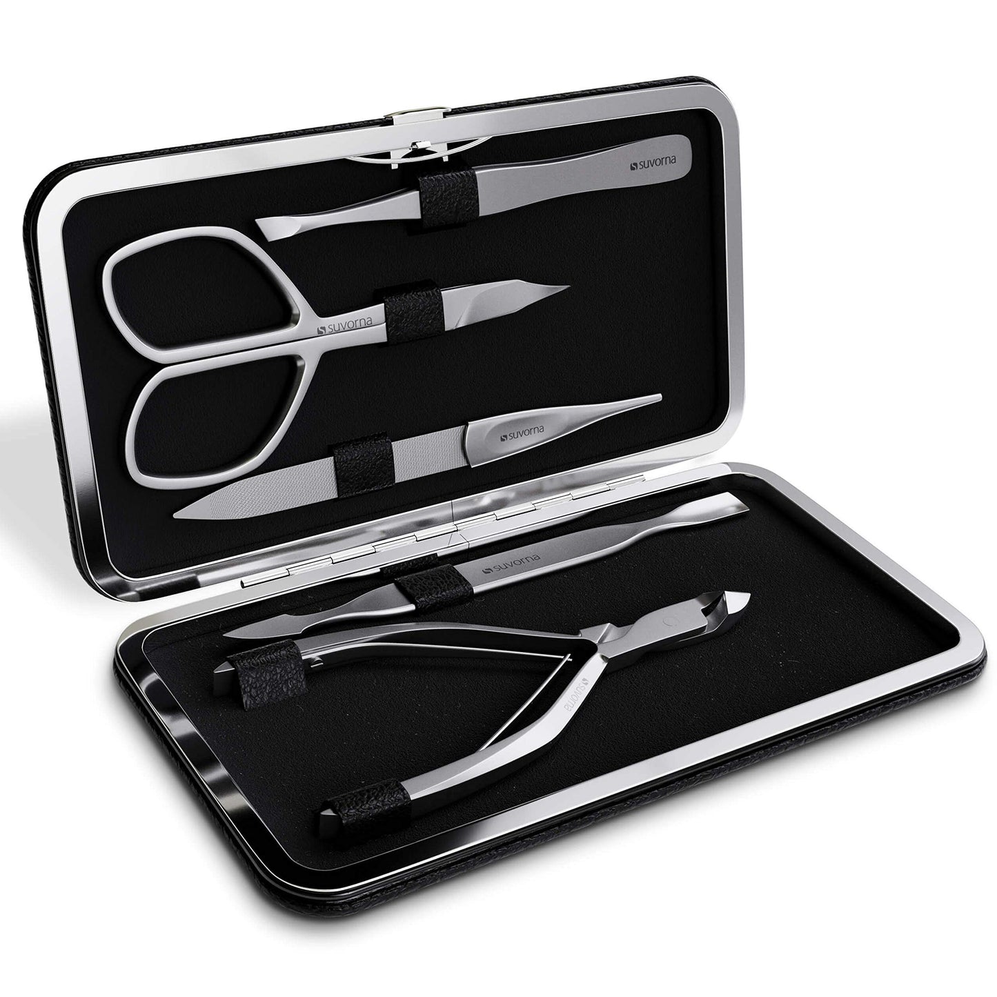 Suvorna Manicure Kit for Women with Nail Clippers, Nail Scissors, Cuticle Pusher, Nail File & Tweezer - Made with Stainless Steel - Professional Nail kit for Adults, Seniors, Women, and Men. (5 Pcs)