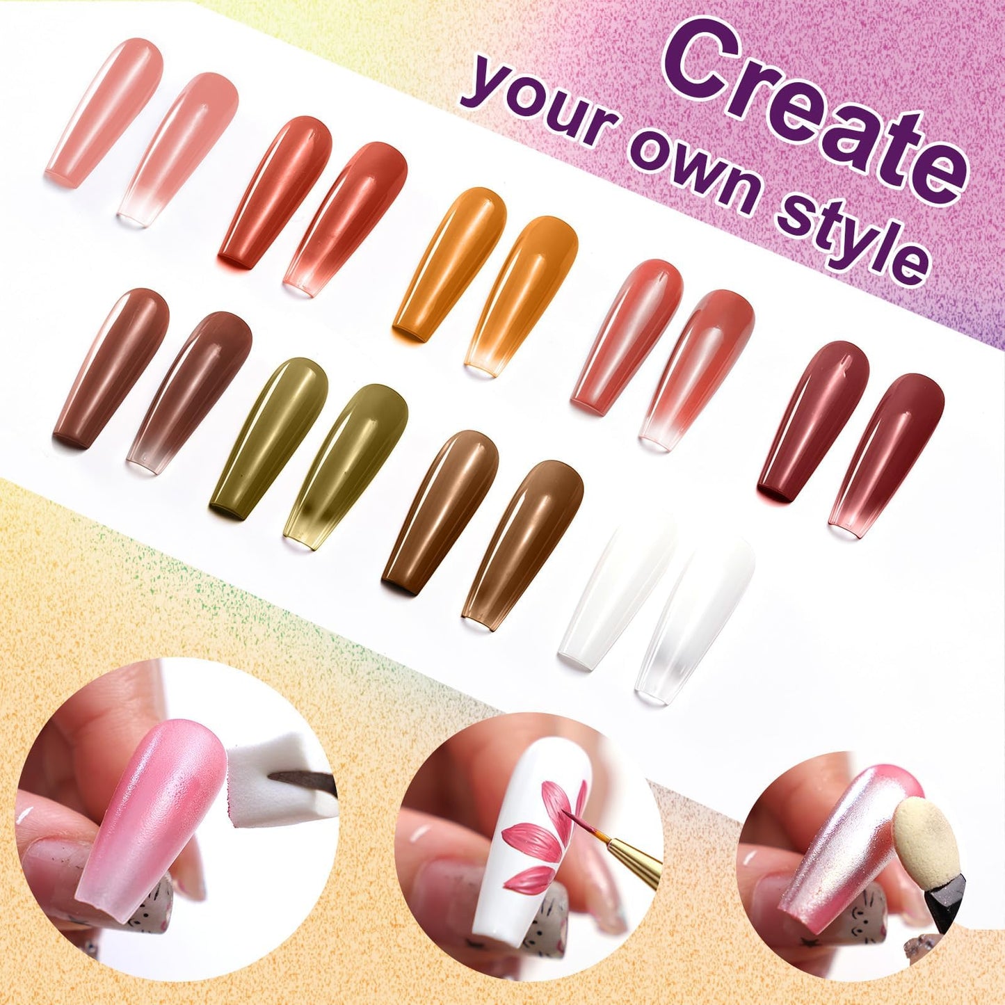 U-Shinein Gradient Painting Gel, 9 Colors Ombre Gel Nail Polish with 100Pcs Nail Sponges &Tweezers Sponging for Pigment Pat Aura Nails, French Manicure DIY Nail Art Ancient City