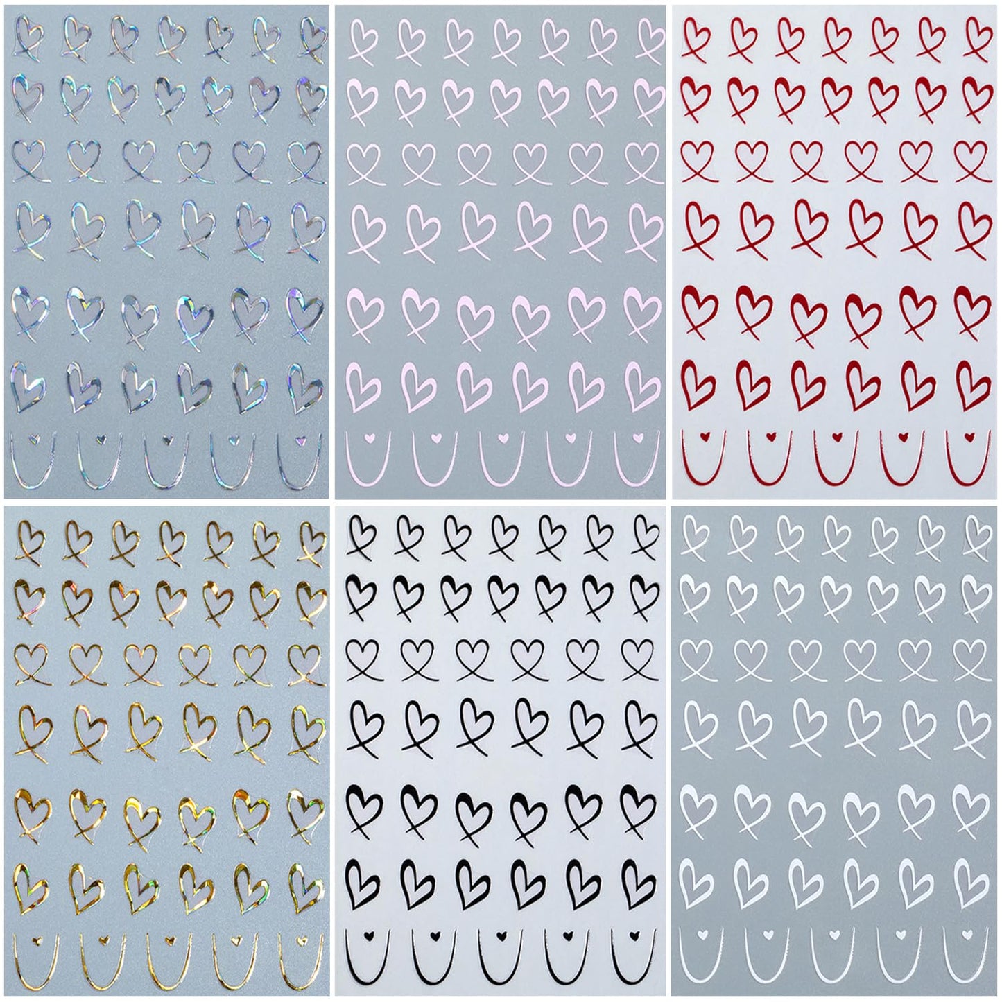 6Pcs Heart Nail Stickers for Nail Art Love Hearts Nail Decals Hollow Love 3D Nail Art French Sticker Self-Adhesive Slider Kawaii Heart-Shaped Manicure Decals Nail Tip for Women Valentine Gift