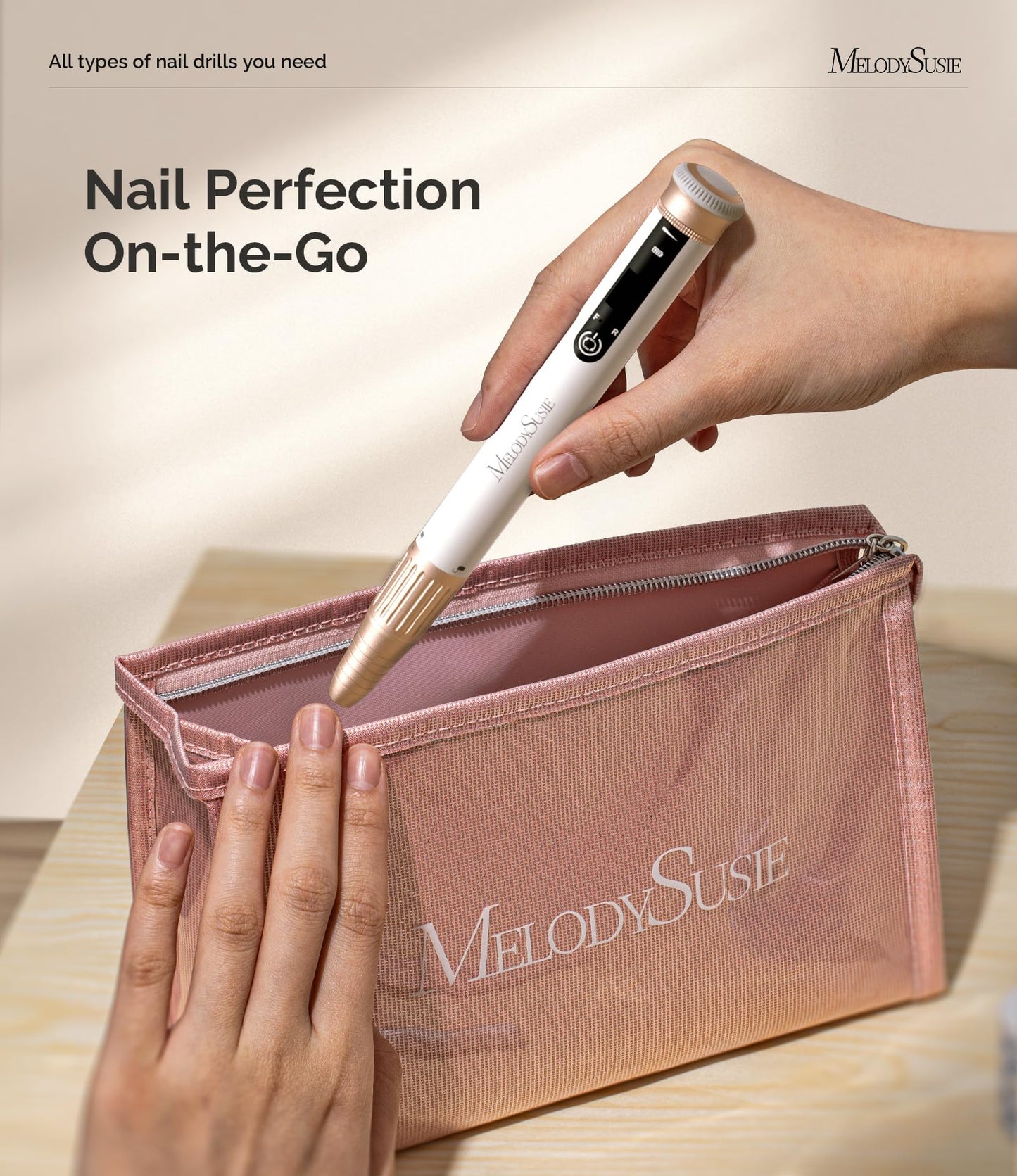 MelodySusie Pen-Shaped Stepless Speed Adjustment Cordless Nail Drill, SM220G 30000RPM Portable Rechargeable E-File with Rotary Lock for All Manicure Shaping & Acrylic Gel Removal for Pros at Home