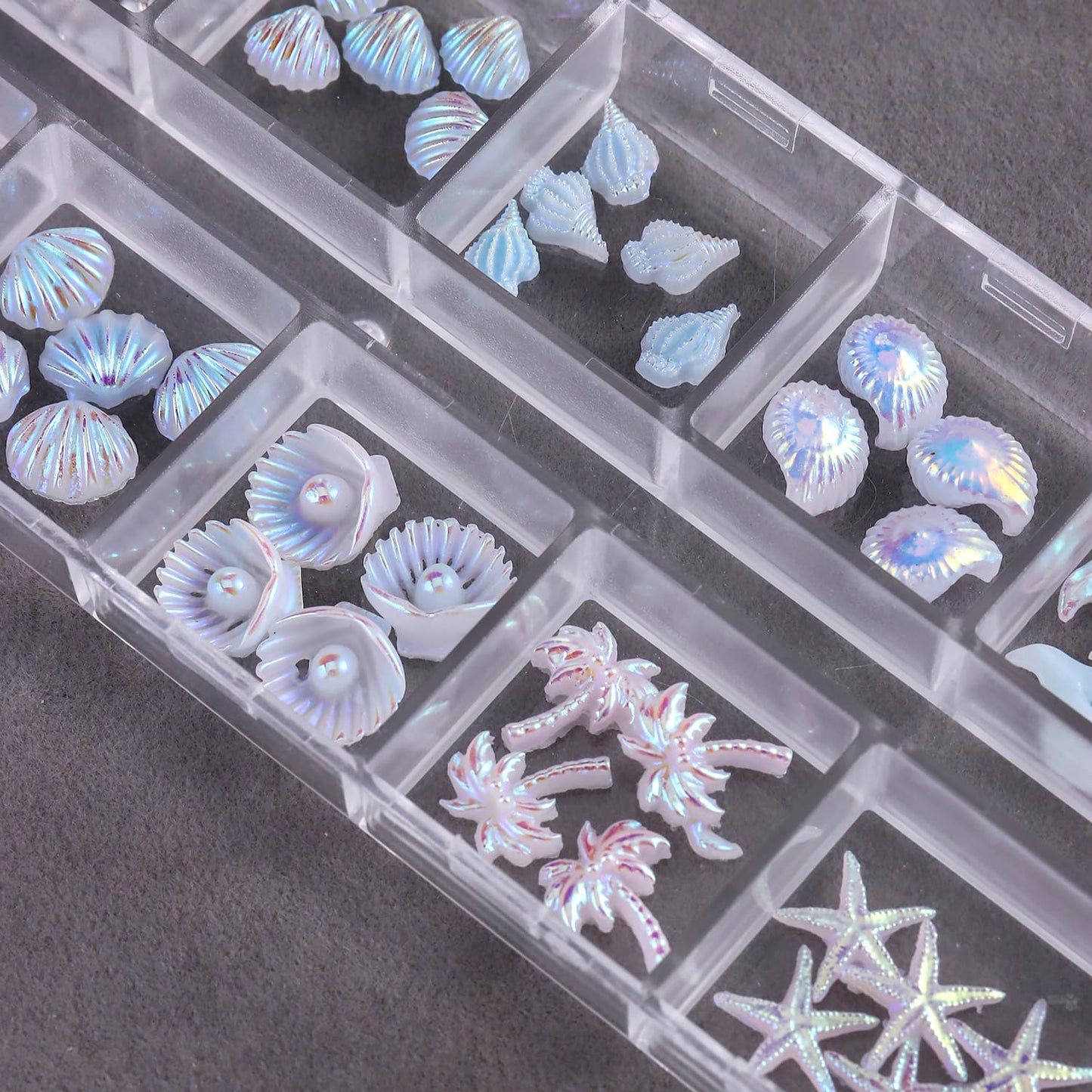 3D Summer Beach Resin Nail Charms, Aurora Shell Starfish Conch Fishtail Nail Decorations with Flatback Pearls and Rhinestones Gems for Nail Art DIY Crafts Manicure Jewel Accessories