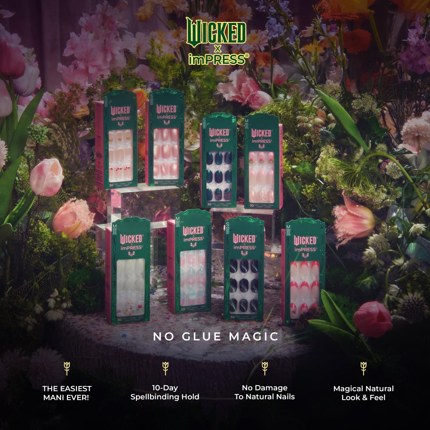 WICKED X imPRESS Press On Nails, New Improved Adhesive, Up To 10 Day Hold, ‘Beautifical’, White, Medium Oval, Includes 30 Fake Nails, 1 Prep Pad, 1 Manicure Stick, 1 Mini File
