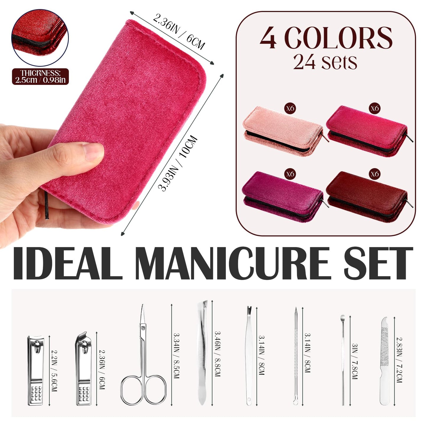 Coume 24 Sets Mini Manicure Set Bulk for Women Men Gifts for Coworkers Nail Grooming Kit 8 in 1 Nail Clippers Kit Luxurious Travel Case Stainless Steel Nails Clipper Set(Red Series)