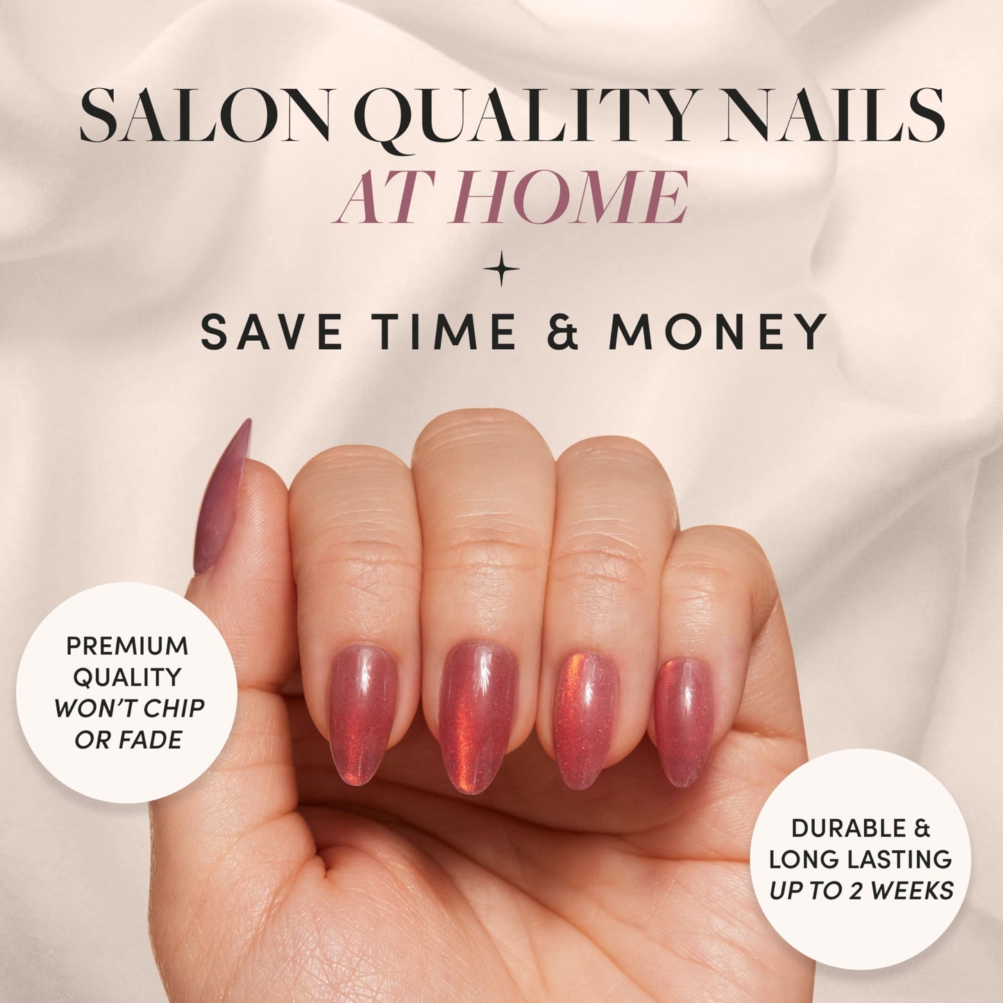 Glamnetic Press-On Nails Bundle - Rosé & Honey Bun | Short Almond Rosy-Pink Nails with a Mesmerizing Metallic Finish | Neutral Nude Velvet Sparkly Short Almond Fake Nails | Reusable Nail Kits