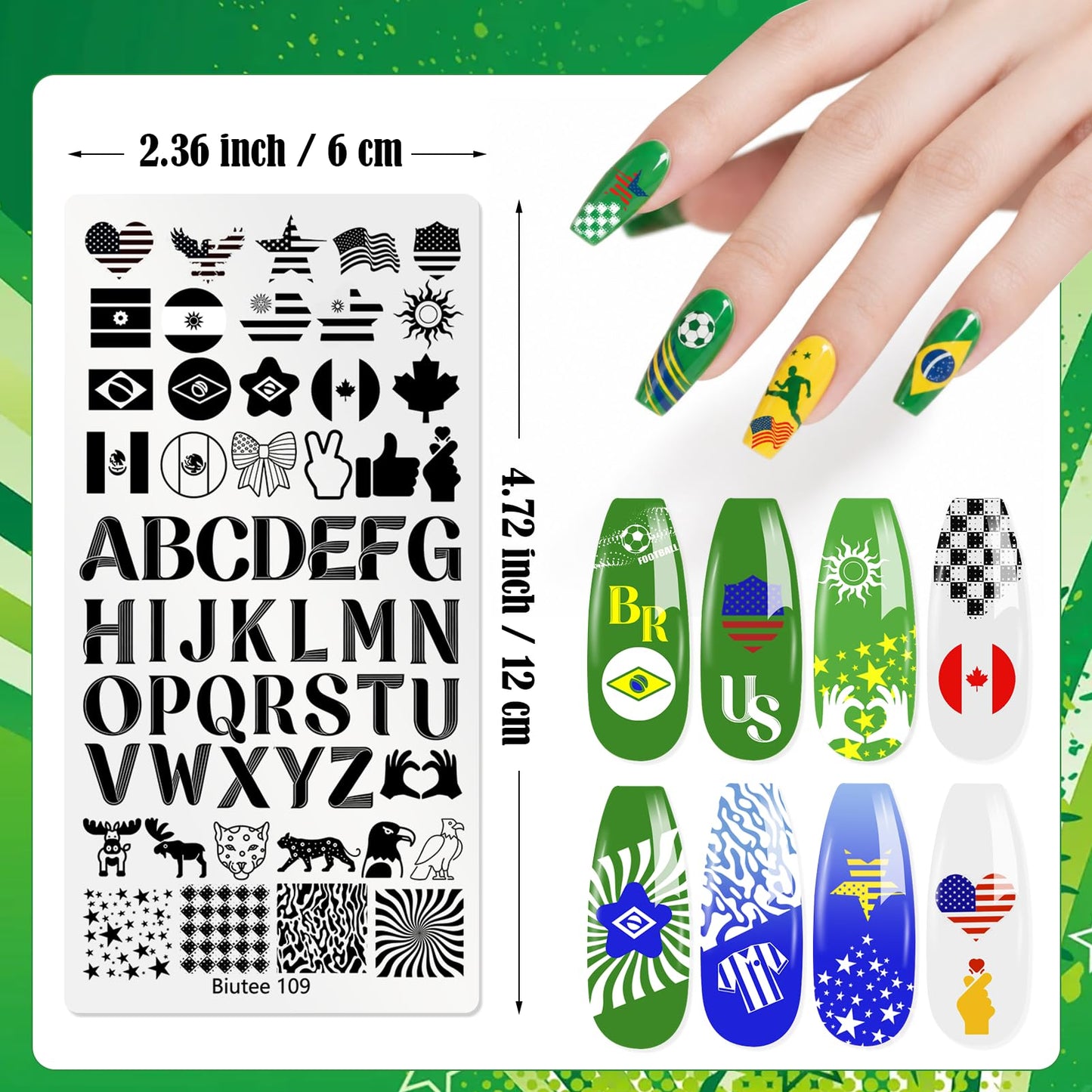 Biutee Nail Stamping Kit with 4 Soccer Nail Stamping Plates, Football Nail Stamp Set with Clear Nail Stamper & Scraper, Nail Art Stamping Plates for DIY Nail Art, Soccer Manicure & Salon Home Design