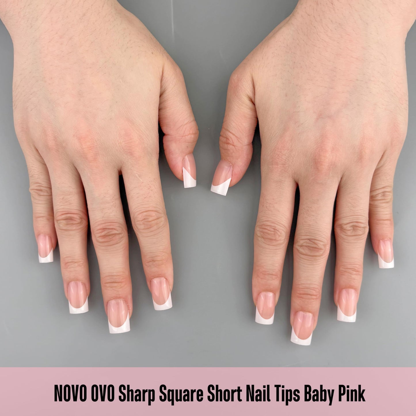 NOVO OVO Short Sharp Square White French Tip Nail Tips Press on BABY PINK, Need Builder Gel Top Coat Nail Glue, Soft Gel Fake Nail Extension, Full Cover False Nails for Salon DIY x 15 Sizes 240 pcs