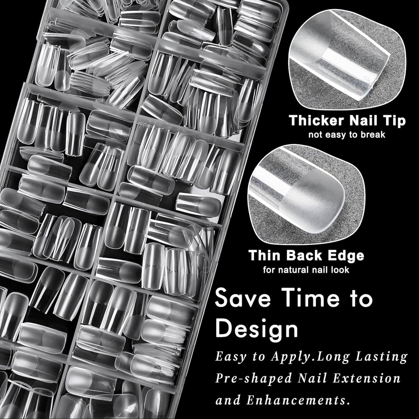AddFavor Medium Square Gel Nail Tips - 600pcs Clear Acrylic Nails Tips Medium Fake Nails Full Cover Soft Gel Nail Tips for Nail Extension, Press on Nails 15 Sizes Artificial False Nails