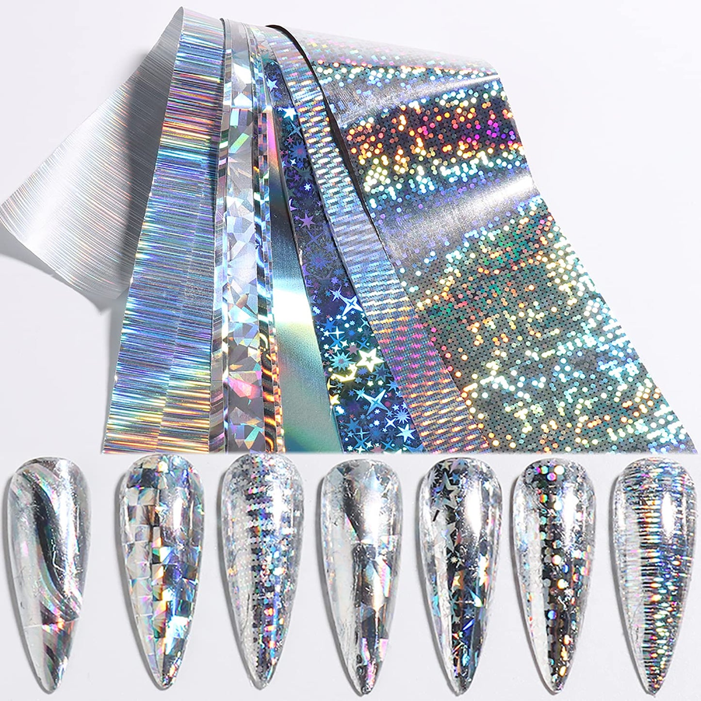 Nail Foil Transfer, DANNEASY 30 Roll Black White Laser Lace Retro Foils Nail Stickers Holographic Nail Art Foil Transfer Starry Sky Nails Art Design Stickers Decals for Women Kids