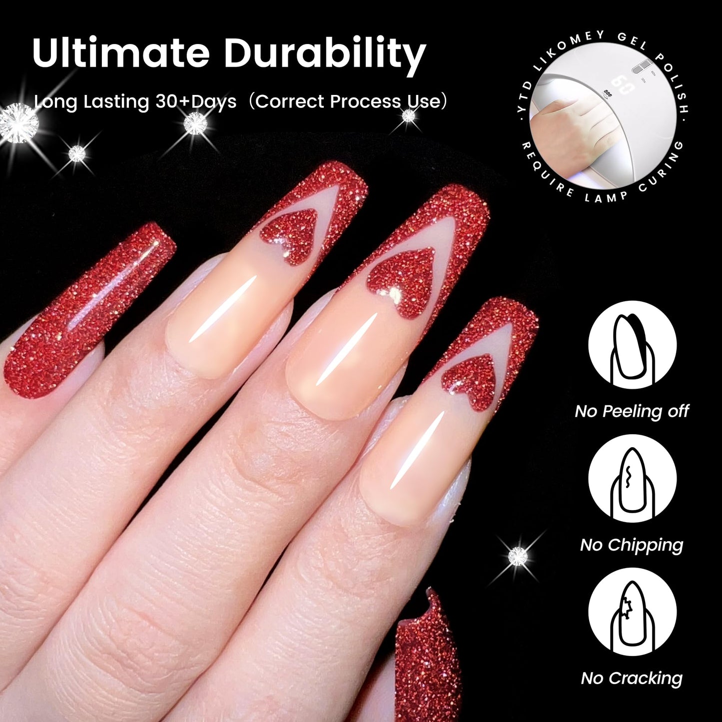 YTD Likomey Reflective Glitter Gel Nail Polish Set,Flash 6 Colors with Base and Top Coat Kit,Summer Brown Gold Red Green Purple Diamond Sparkle Manicure UV Color Nail Varnish,8 Pcs 7.5 ml