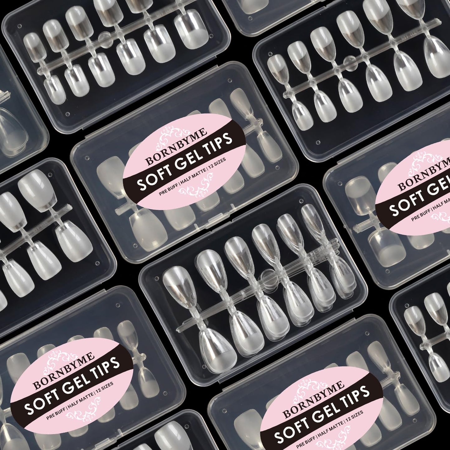 BORNBYME Short Square Soft Gel Nail Tips,120PCS Pre Buff Full Cover Shaped Nail Extenison Tips Half Matte Gel X Nail Tips Acrylic False Nail Tips
