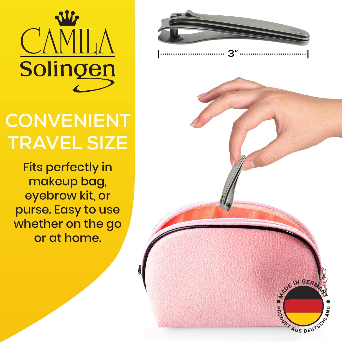 Camila Solingen Set of Fingernail Clipper and Toenail Clipper for Manicure and Pedicure - Professional Nail Clippers with Precision Super Sharp Blades - German Stainless Steel Cuticle Trimmer Kit
