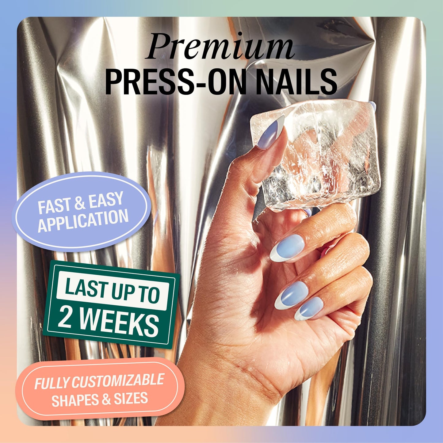 Chillhouse - Chill Tips, French Tip Press On Nails Kit - Pool Day (Almond) - 30 Nail Shapes & Sizes - 2 Weeks of Wear - Customizable Fit - French Manicure Kit - Women Owned - Beauty & Self Care