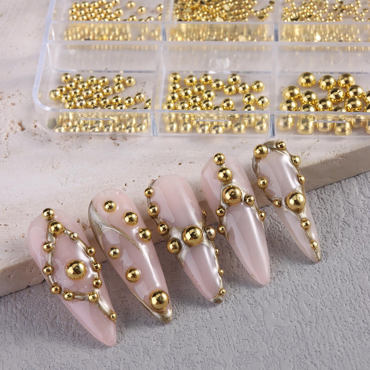 Star Nail Charms for Nails Art, 3D Gold Mixed Styles Stars Metallic Studs Rivets and Small Round Caviar Beads with Tweezers, Nail Jewelry Decorations Manicure Supplies Accessories for DIY Craft