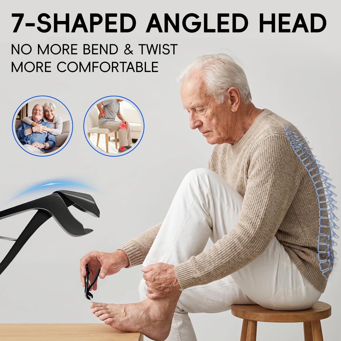 Seektik Angled Head Toe Nail Clippers for Seniors for Thick Nails, Ultra Wide Jaw Opening Nail Clippers Set, Premium Finger Nails Clipper Set of 3-Piece with Catcher, for Men Women