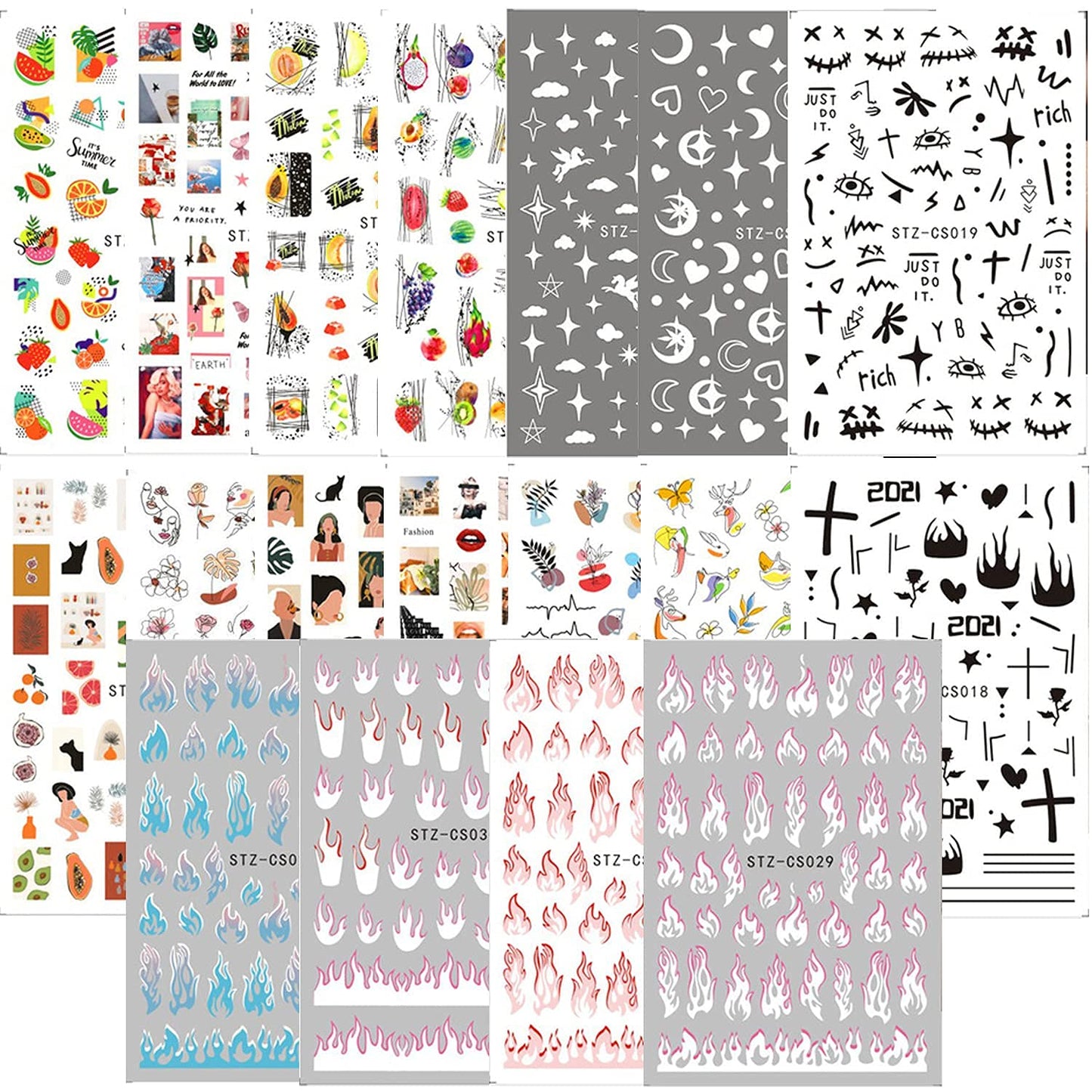 8 Sheets Heart Nail Art Stickers with 18 Sheets Colorful Nail Art Stickers