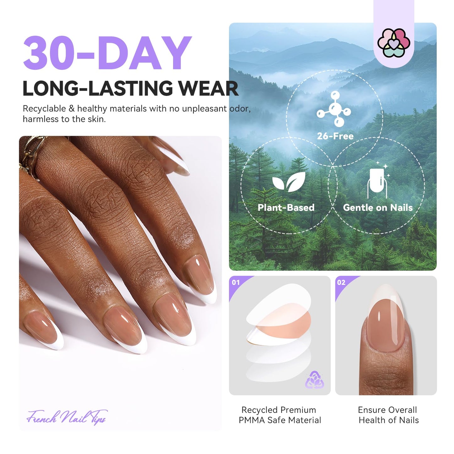 SAVILAND Natural French Tip Nails: Thicker Press on Nails Short Almond Chip-Free & Strong French Tip Press On Nails 15 Sizes Fake Nails Quick Nail Art Home Use SSProTip X