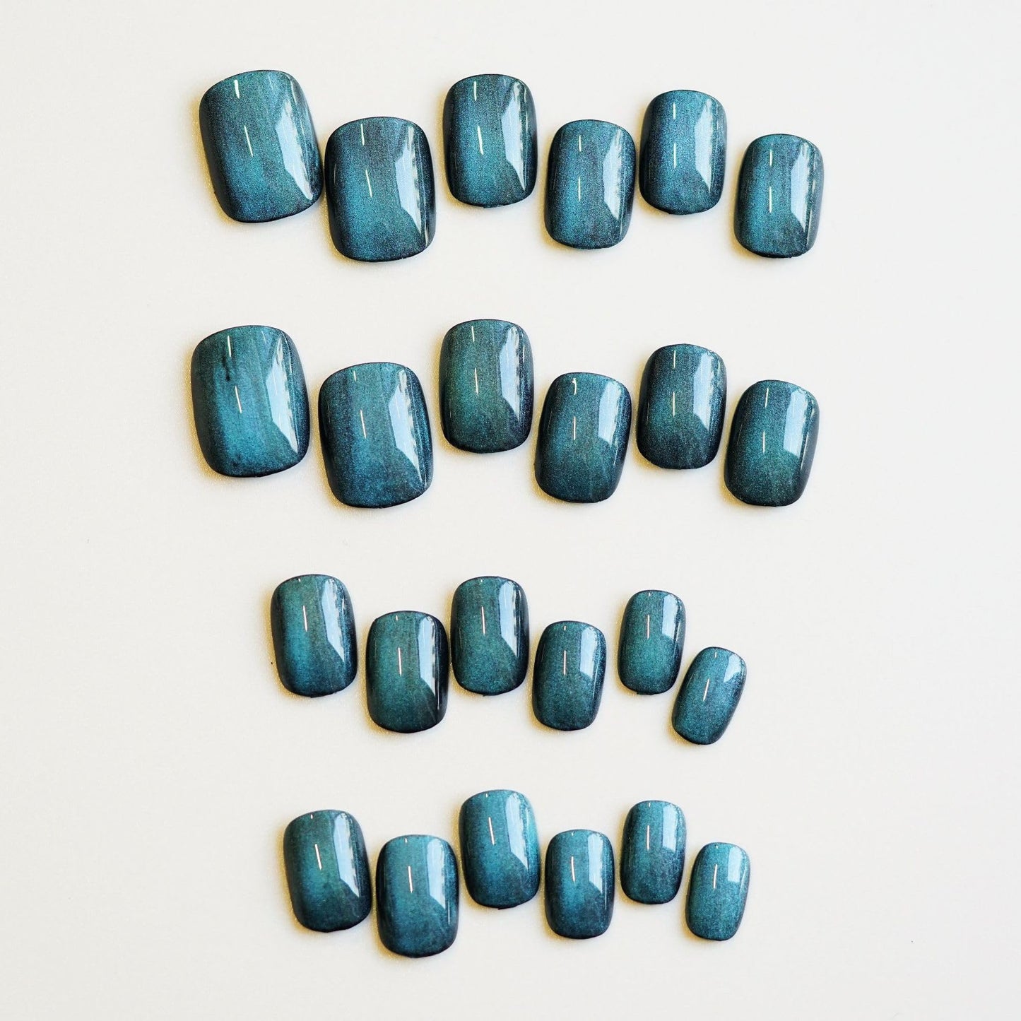 BABALAL Square Press on Nails Short Fake Nails Dark Green Chrome Glue on Nails Cat Eye Acrylic Nails 24Pcs Shiny Squoval Stick on Nails for Women and Girls