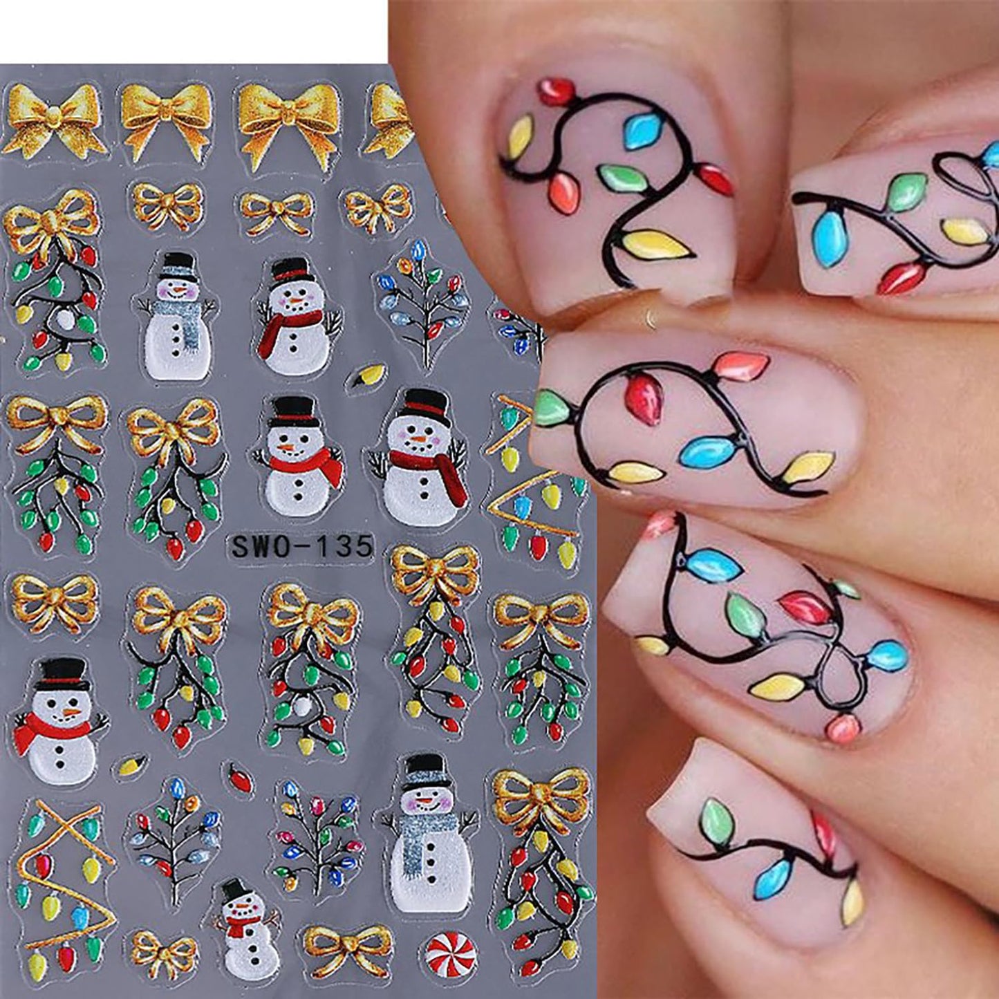 5 Sheets Christmas Nail Art Stickers 3D Self -Adhesive Santa Claus Snowflake Nail Decals Holographic Cute Snowman Nail Stickers Winter Christmas Trees Nail Staickers Decoration for Women DIY Manicure