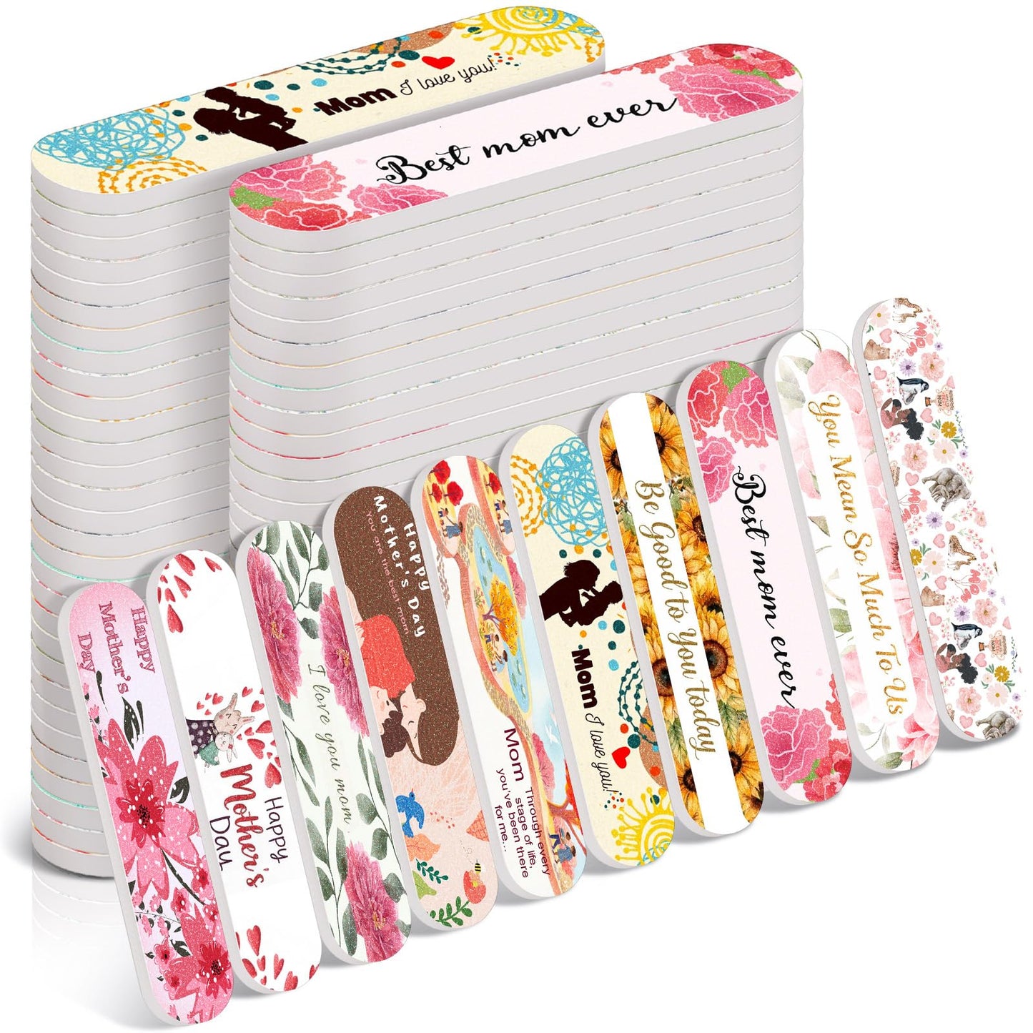 Lanties 50 Pcs Mother's Day Gifts for Women Bulk Best Mom Ever Gift Double Sided Emery Board Nail Files Manicure Tools for Mother's Day Party Supplies