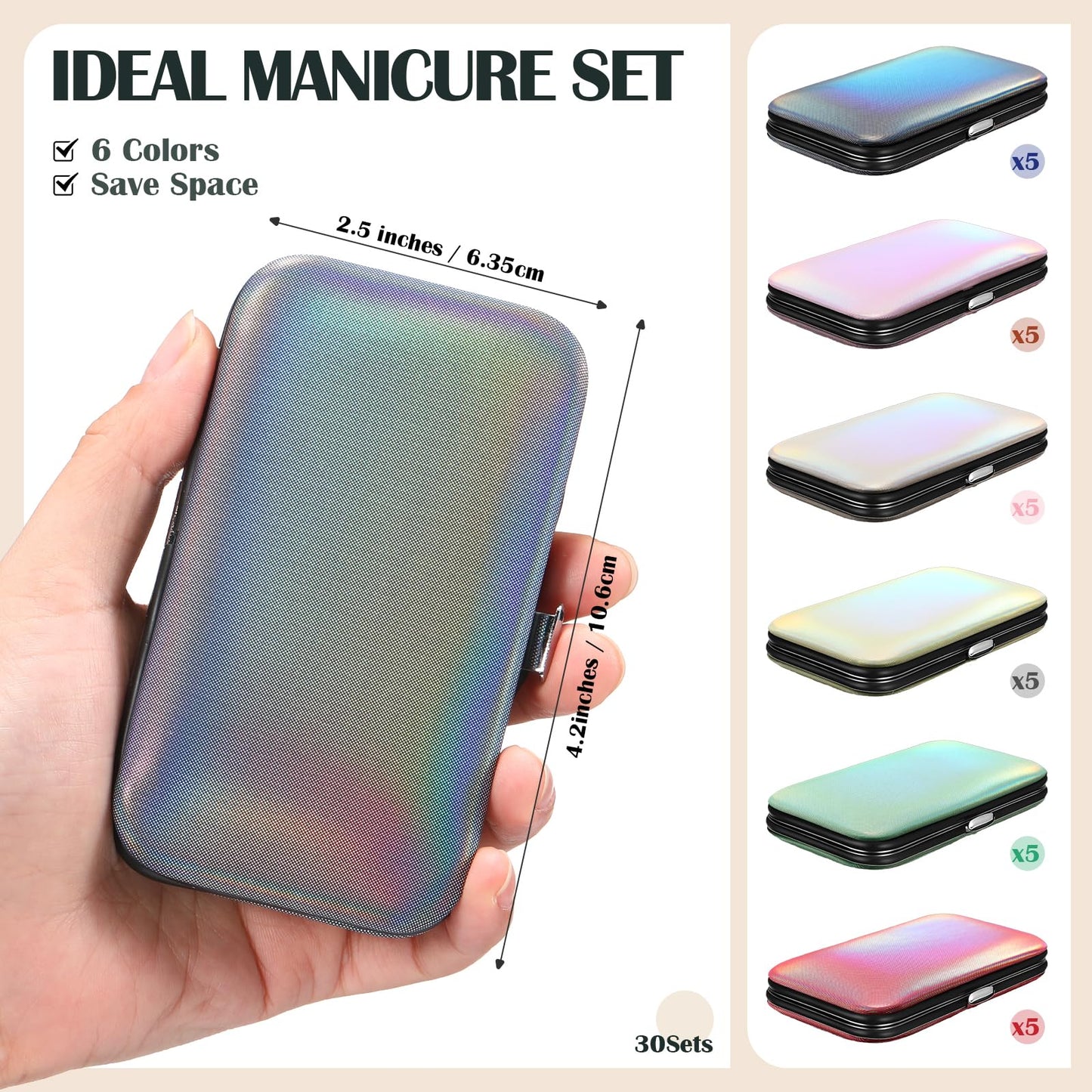 Leriton 30 Sets Bulk Gifts for Women Manicure Set Bulk Professional Nail Care Kit Nail Clippers Kit 8 in 1 Stainless Steel Pedicure Set with Travel Case for Women Men(Iridescent)