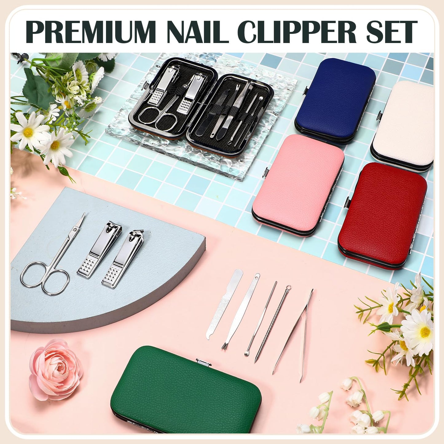 Leriton 30 Sets Bulk Gifts for Women Manicure Set Bulk Professional Nail Care Kit Nail Clippers Kit 8 in 1 Stainless Steel Pedicure Set with Travel Case for Women Men(Litchi Rind Print)