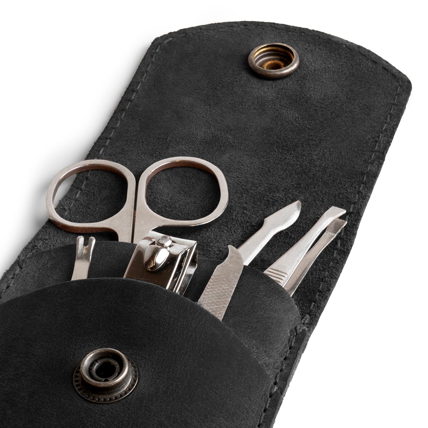 Hide & Drink, Double Nail Clipper Case, Beauty & Personal Care, Commuter and Nomad, Grooming Case, Home & Travel Essentials, Manicure Kit Storage, Full Grain Leather, Handmade (Charcoal Black)