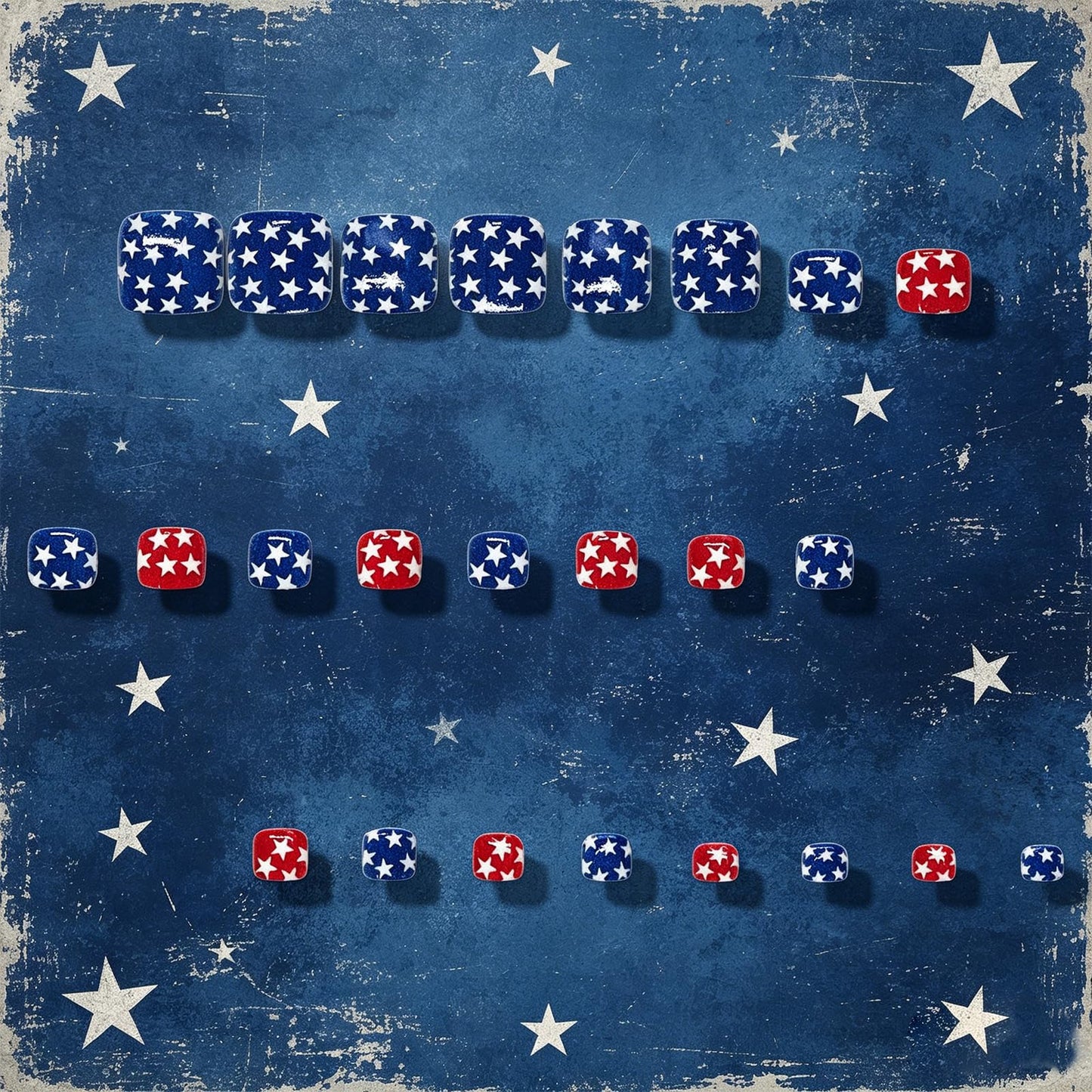 4th of July Star Press on Toenails Short Square Fake Toe Nails Red Blue Glossy Toenail Press ons Summer Independence Day Toe Press on Nails Acrylic Stick on Toenails for Women 24Pcs
