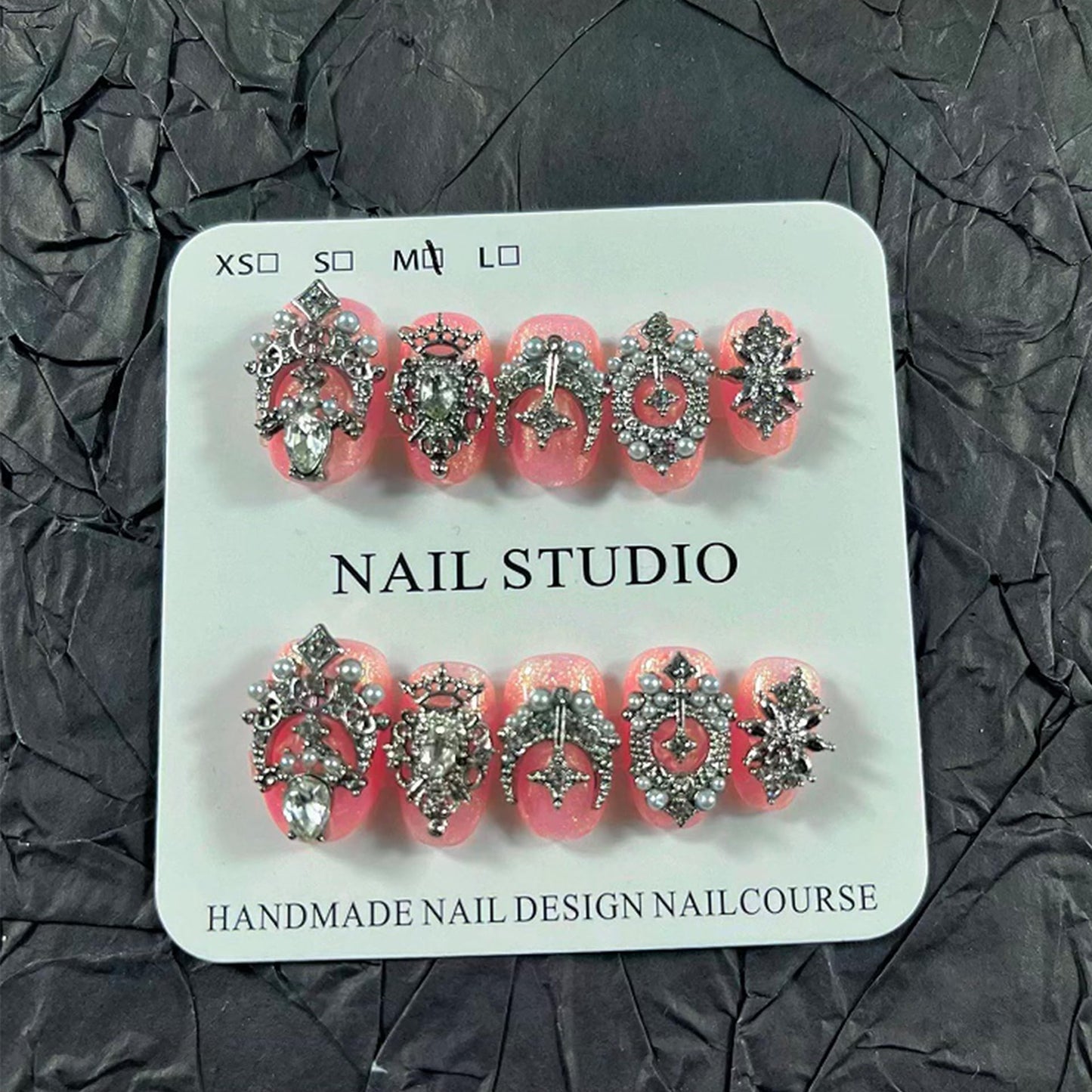 Short Press on Nails Handmade Nails 10Pcs Palace Style Pink Cat Eye Nail Art Manual Press on Nails for Women Party Holiday Photo 18mm Long Size S