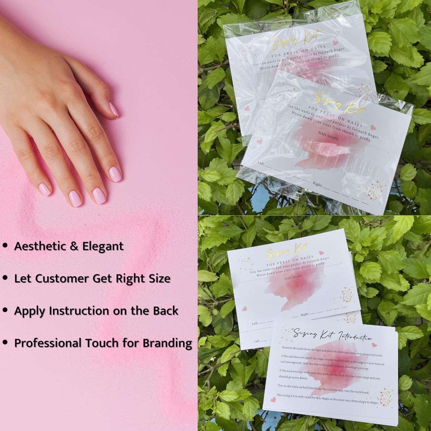 Press On Nails Sizing Kit Card 5x7 inch Nails Aftercare 3D Acrylic Sign Advice for Nail Room Decor