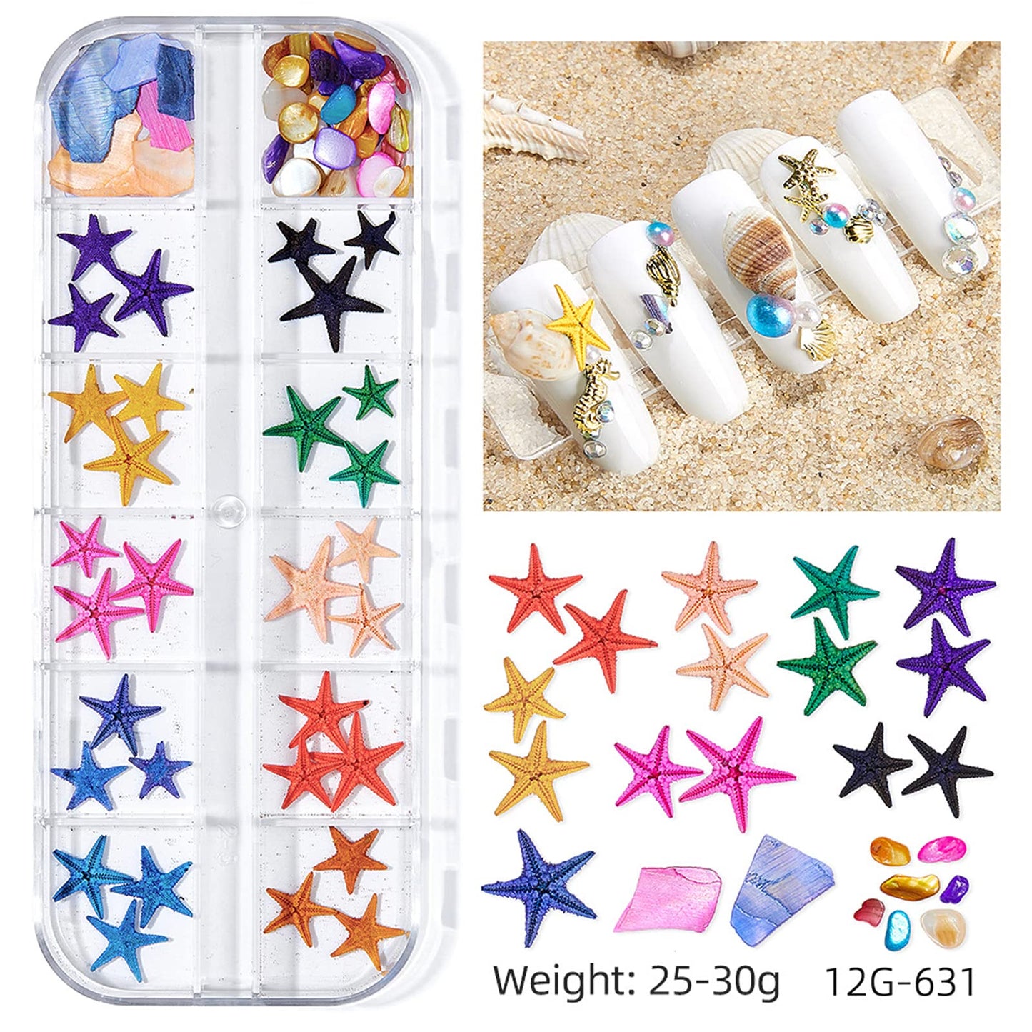 GULELAYAR 3 Boxes Summer Beach Nail Art Rhinestones, 3D Ocean Nail Charms Starfish Conch Sea Series Nail Art Designs Accessories Nail Art Rivets Manicure DIY Seashell Nail Decorations for Women Girls