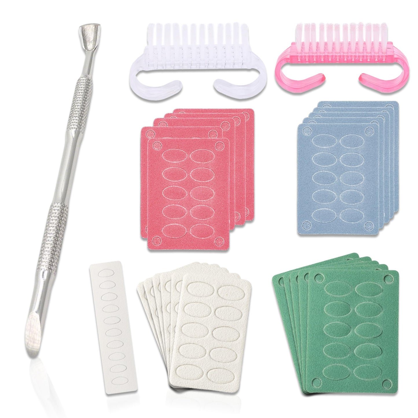 HaimiLiya Pre-treatment Horseshoe Cuticle Pusher and 100/150/180/240 Grit Sandpaper Sheets Nail Brush Set, Nail Care Nail Prep for Manicure Pedicure Nail Art