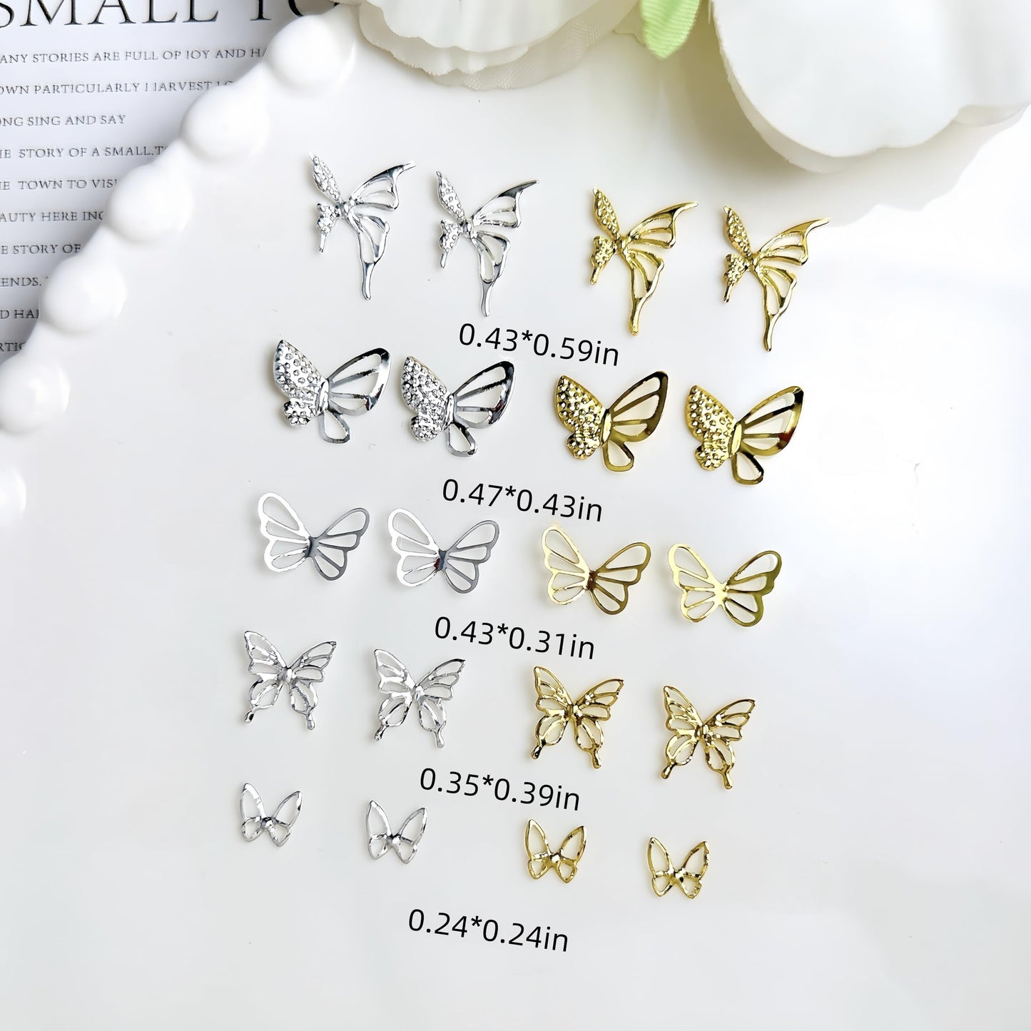 300Pcs Gold Sliver Butterfly Nail Charms 3D Butterflies Nail Rhinestones Gold Metal Butterfly Charms for Nails Alloy Butterfly Nail Jewelry Cute Butterflies Nail Supplies for Women Manicure Crafts DIY