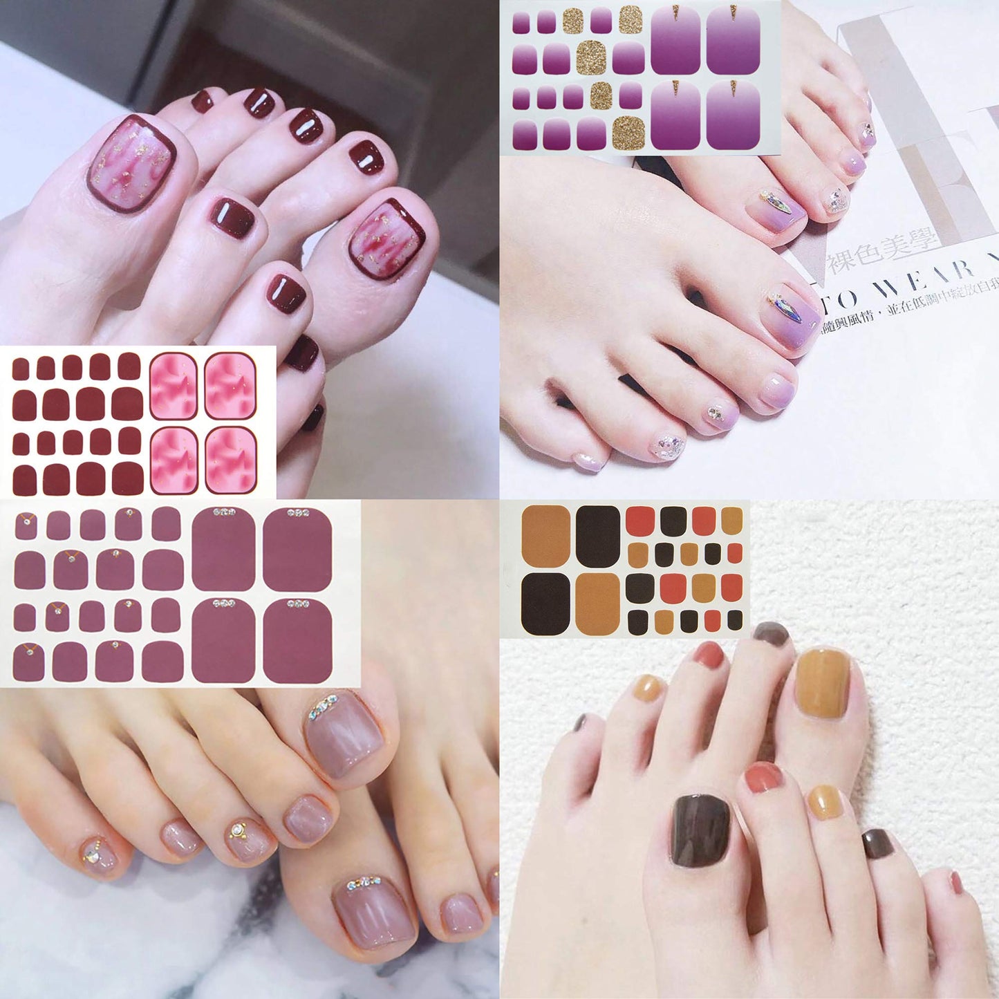 SILPECWEE 20 Sheets Toenail Polish Strips for Women Toe Nail Stickers Full Nail Wraps Self Adhesive Gel Nail Strips Toes Manicure Sticker for Nail Art Accessories with Nail File
