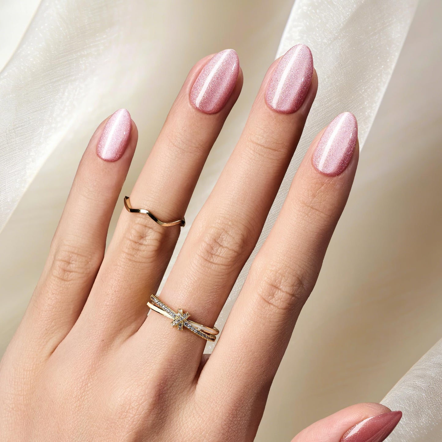 Beetles Motion Glow Nail Tips, 160PCS, 16 Sizes Short Almond Nail Tips, Cat Eye Magnet Full Cover Soft Nail Gel Fake Nails, Salon-Gel Look for DIY Manicure Blossom Glow