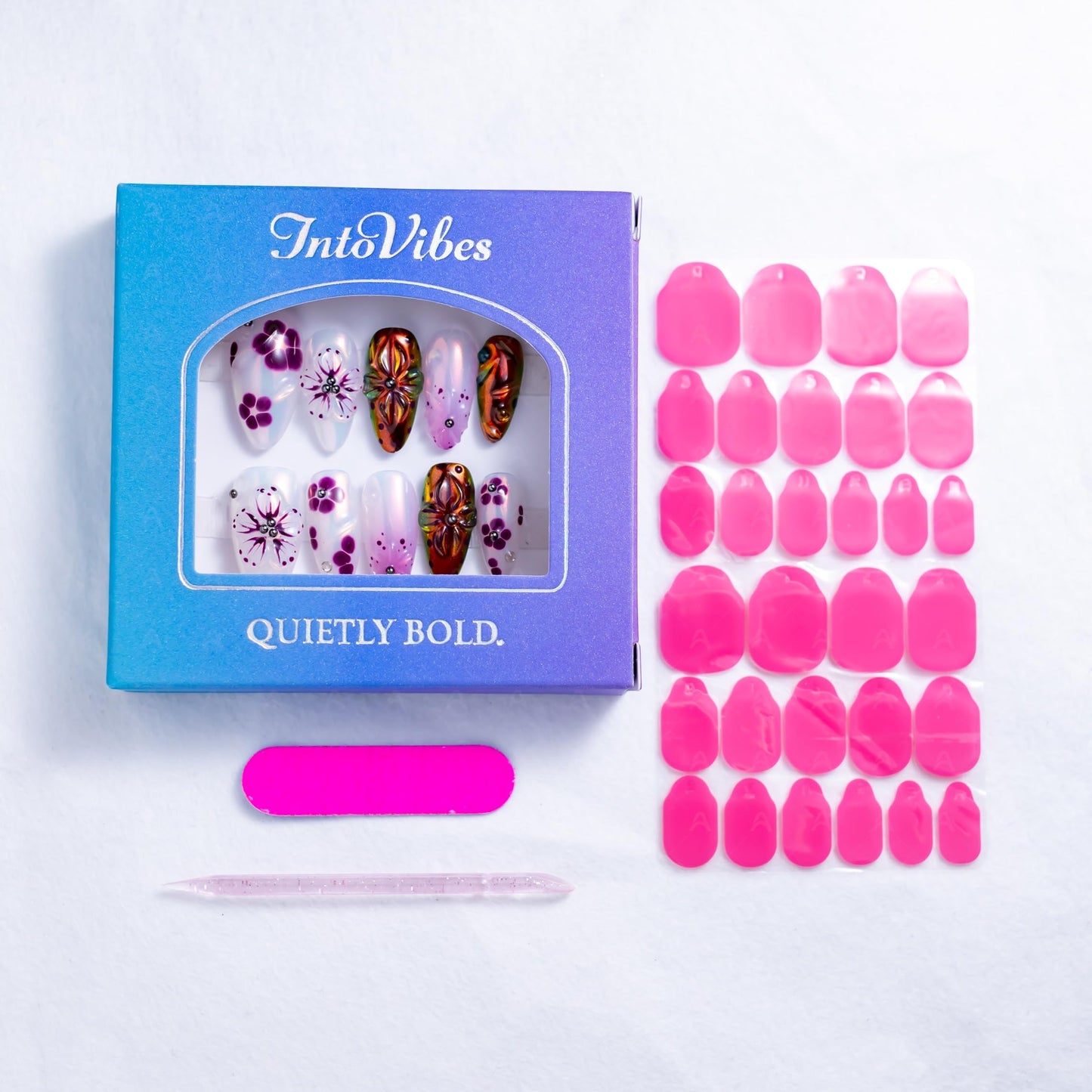 IntoVibes 10 Pieces Handmade Press On Nails Medium Almond, Purple Thickened False Nails With Floral Decoration, Reusable Fake Nails Almond, Reusable Acrylic Nails (M)